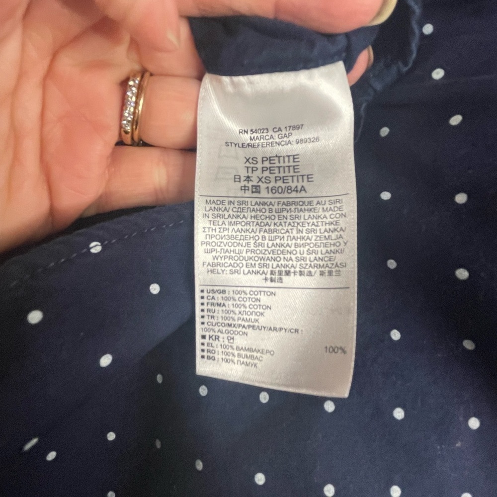Gap long sleeve button down top with white polkadots. - Picture 9 of 9